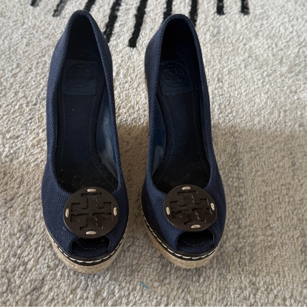 Tory Burch Navy Blue Wedge Espadrilles